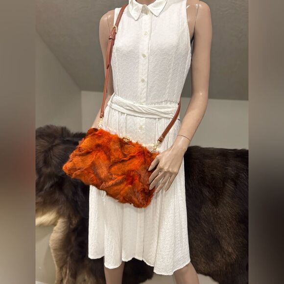 Real Fox Fur Herringbone Pattern Handmade Kisslock Clutch/Shoulder Bag/Crossbody - Picture 11 of 16